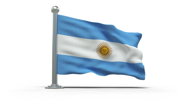 mini drapeau argentin sur pied, pos&eacute; sur un fond transparent - rendu 3D