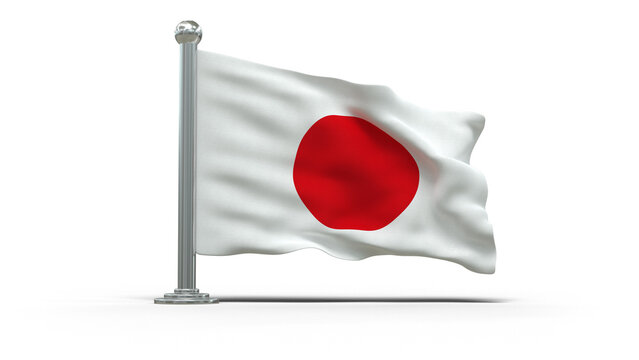mini drapeau japonais sur pied, pos&eacute; sur un fond transparent - rendu 3D