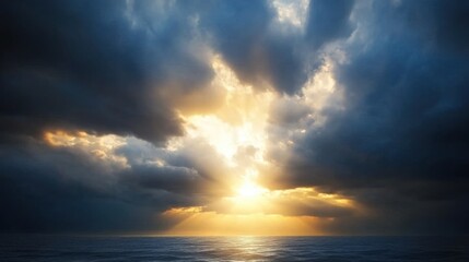 Obraz premium Sunset over ocean waves coastal landscape nature photography dramatic sky serene atmosphere