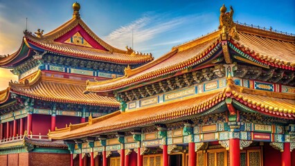 Fototapeta premium Majestic Macro Photography of the Forbidden City Imperial Palace in Beijing, Showcasing Intricate Details of Architecture, Textures, and Colors of Ancient Chinese Heritage