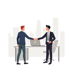 Fototapeta premium Business handshake in an office setting vector design.