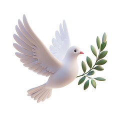 Obraz premium 3D Dove with Olive Branch Icon on Minimal White Background
