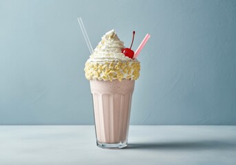 Delicious Strawberry Milkshake with Whipped Cream and a Cherry
