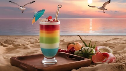 Mocktail glass with beach and sea background