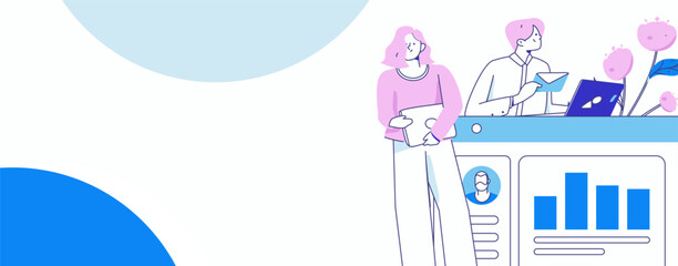 Flat vector illustration of business people operating work scene
