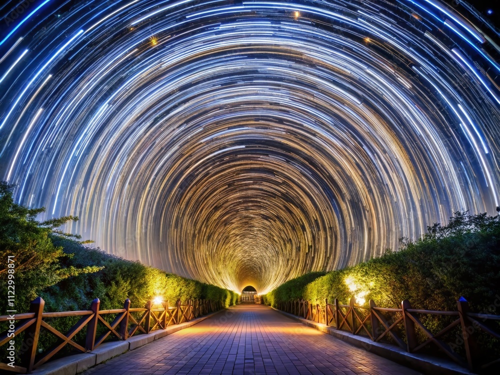 Aufkleber mesmerizing stars shape tunnel loop with rotation in low light photography, capturing the beauty of 