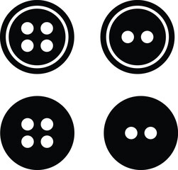 Fototapeta premium Sewing Buttons black flat and line sketch icon set. Decorative buttons for fasteners dresses garments Jeans Clothing and Accessories vector collection isolated on transparent background.