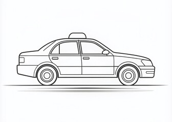 Naklejka premium Minimalist Black and White Line Drawing of a Taxi Car Capturing Urban Motion and Simplicity in Design for Modern Art Enthusiasts and Interior Decor