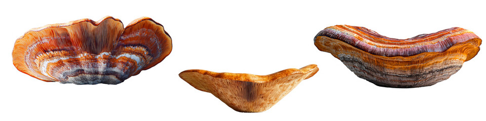 Colorful reishi mushrooms isolated on transparency background