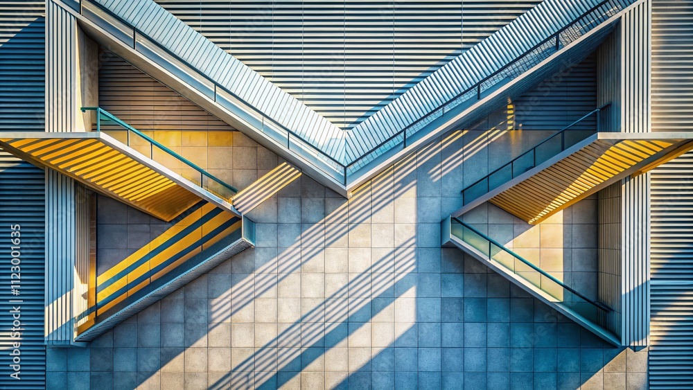 Poster minimalist drone photography of a platform with sharp geometric lines against a neutral background, 