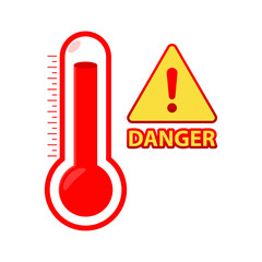 Thermometer, high temperature warning, Danger ,hot summer day, heatwave, climate change concept