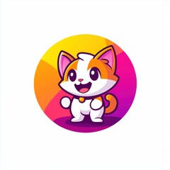 Fototapeta premium Cute cartoon cat illustration in a circle with gradient background.