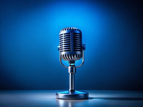 Minimalistic Studio Microphone Illustration for Podcast Concept on Classic Blue Background, Perfect for Branding and Creative Projects