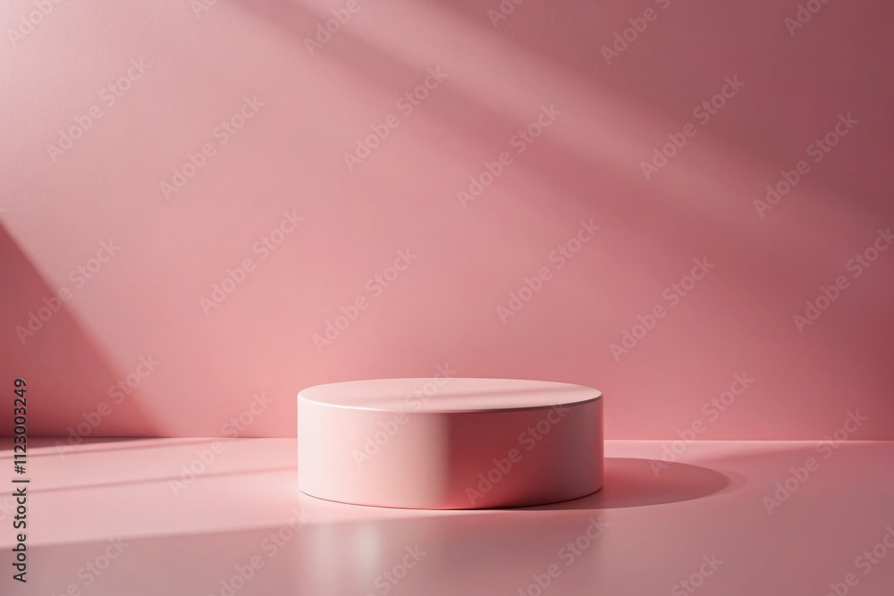Poster minimalist light pink podium with soft shadows showcasing depth of field in a tranquil setting for m