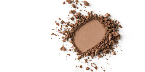 Dry eye shadows in the color of mocha mousse are scattered on a white background.Copy space.