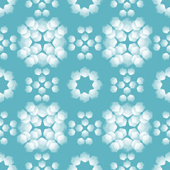 seamless pattern sky blue background with a white hexagons snow winter flower