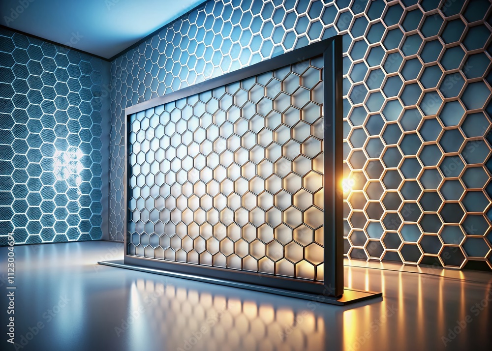Poster minimalist photography of a science screen frame and honeycomb mesh technology showcasing innovative