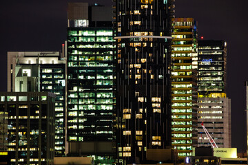 Brisbane city high rise facades at night
