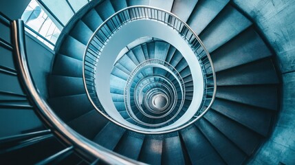Fototapeta premium A mesmerizing spiral staircase, a teal architectural marvel.