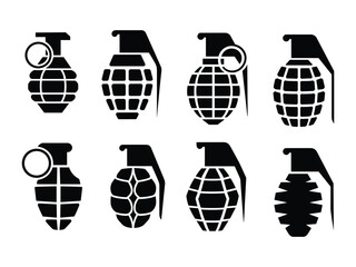 Set Of Hand Grenade Icons, vector silhouette design and graphical, illustration, eps 