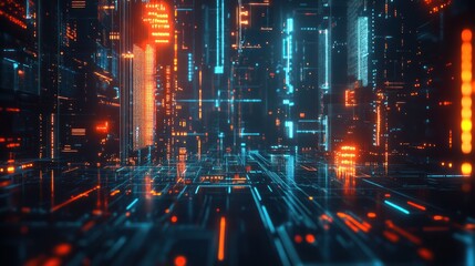 Fototapeta premium Cyberpunk Cityscape: Neon Lights and Digital Architecture