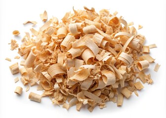 Isolated Set of Wood Shavings on White Background Perfect for Minimalist Photography, Ideal for Crafting, Woodworking, and Natural Material Composition in Stock Images
