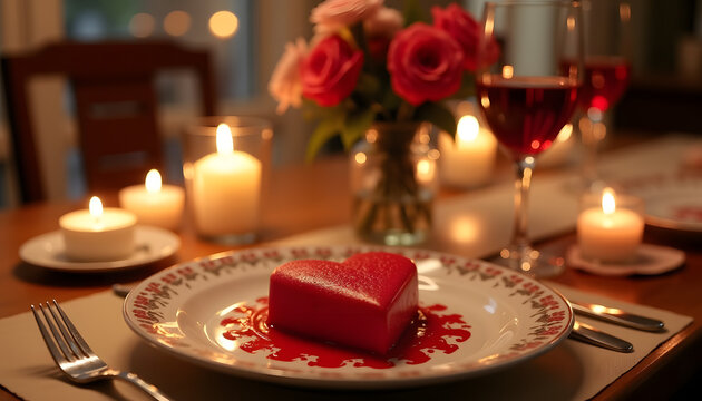 Evening romance : Kitchen table set for a romantic dinner party