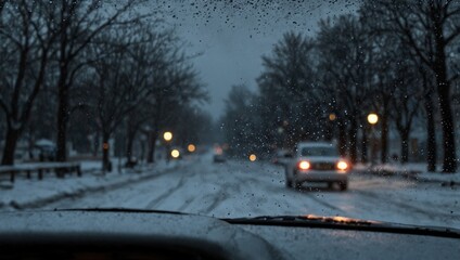 slippery snowy road conditions during winter  made by AI generative