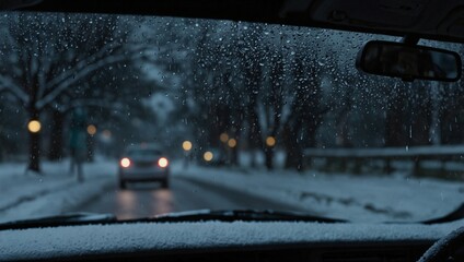 slippery snowy road conditions during winter  made by AI generative