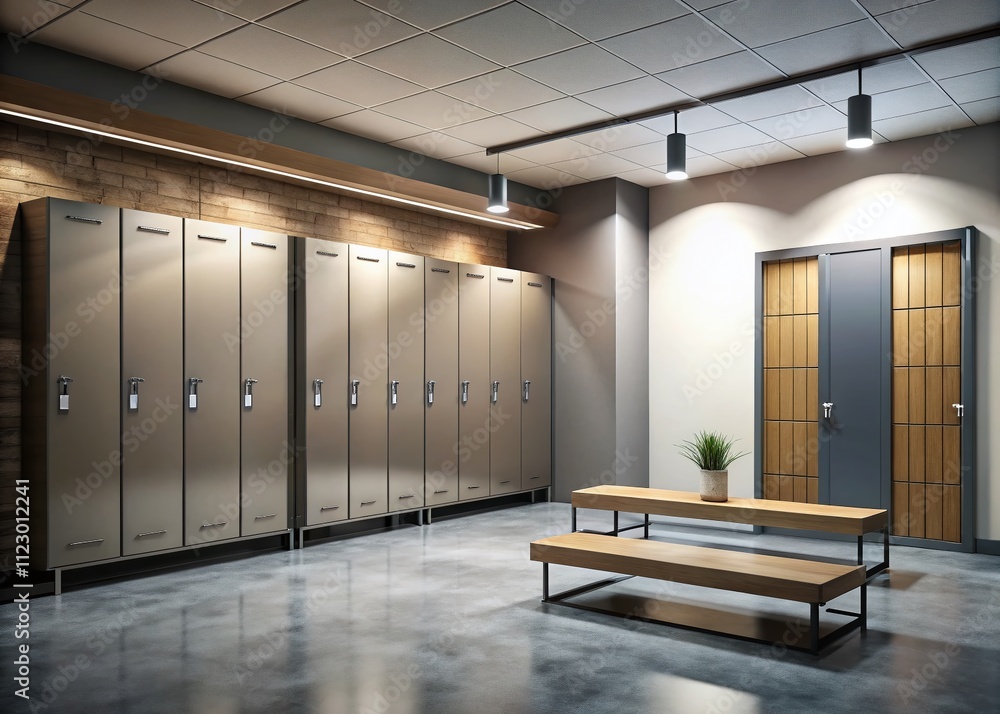 Poster modern locker room with blank poster for customization in 3d rendering featuring contemporary design