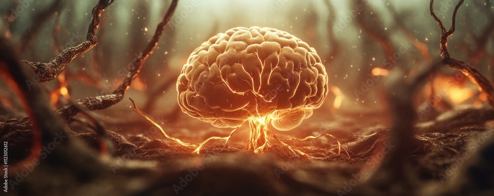 Aufkleber dynamic brain reshaping neural pathways glowing with organic textures, symbolizing adaptability and 