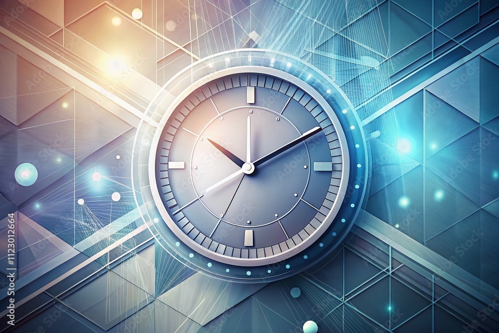 Poster modern minimalist clock design illustrating technological timekeeping systems in an abstract backgro