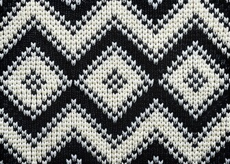 Monochrome Rhombus Knitted Jacquard Pattern in Black and White for Stylish Textile Design and Modern Home Decor, Perfect for Fashion and Interior Inspirations, Abstract Style