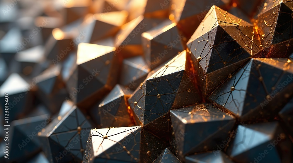 Fototapete dynamic metallic geometry: a close-up of intricate triangular and polygonal patterns
