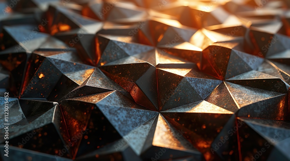 Fototapete dynamic metallic geometry: a close-up of intricate triangular and polygonal patterns
