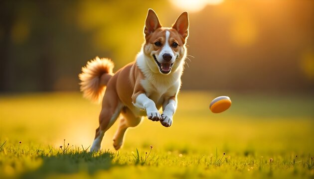 Chien joue au freesbee