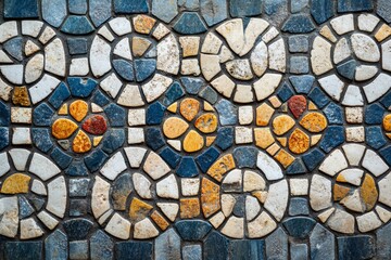 Intricate mosaic floor showcasing colorful floral and circular patterns, forming a visually appealing surface