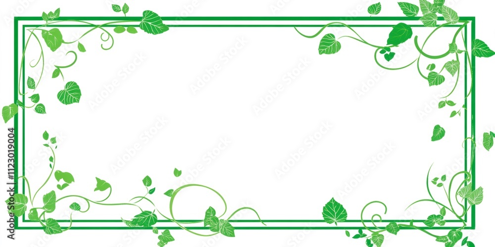 Poster ivy branches and leaves forming a rectangular frame around a white space for decoration