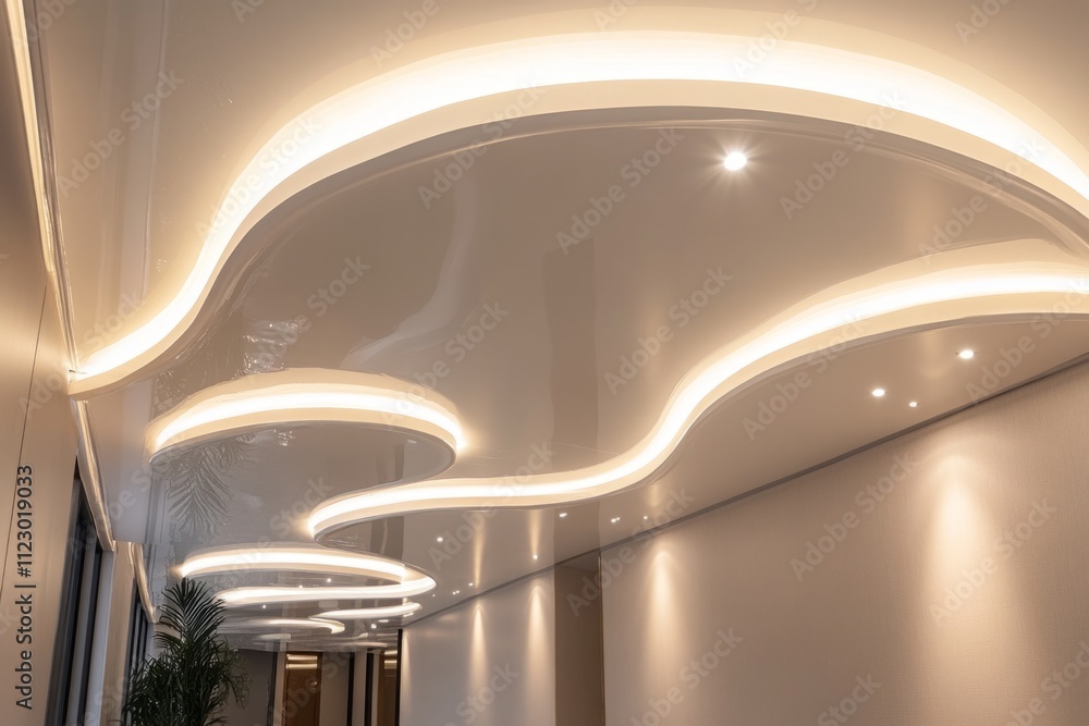 Aufkleber modern design ceiling with led lighting illuminating an empty hallway, creating a futuristic and ele