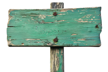isolated old wooden green signboard banner