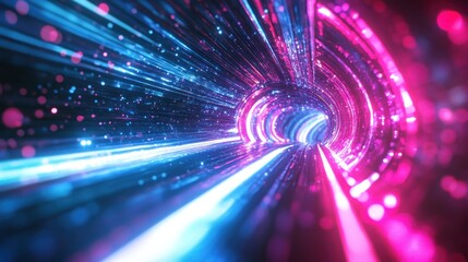 Obraz premium Neon Lights Tunnel: A Futuristic Digital Journey