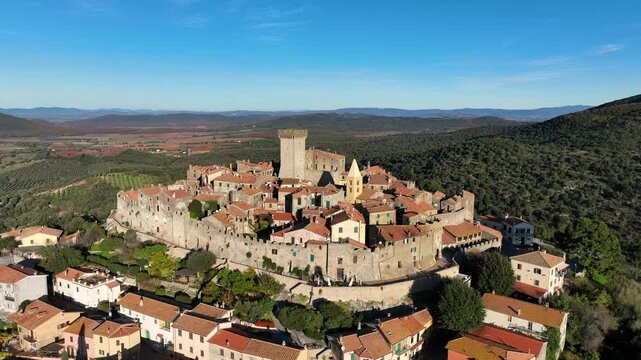 Aerial view of the exclusive village of Capalbio, Tuscany, Italy.
Capalbio in Tuscany, the castle and fortified walls. Tourist destination in Maremma.