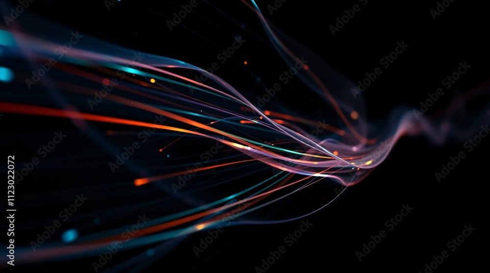 Poster abstract flow of light: a mesmerizing digital abstract depicts a vibrant flow of light in a dark bac