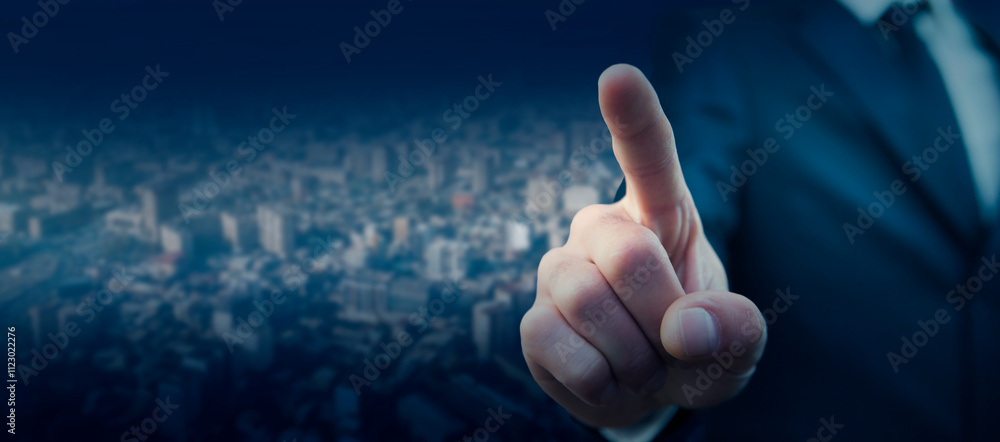 Poster man touching in screen