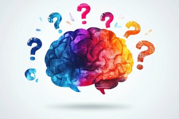 Colorful Illustration of Brain with Question Marks