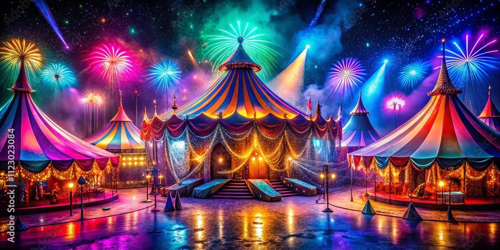 Aufkleber nighttime abstract circus imagery with colorful lights and dreamlike patterns for creative visual pr