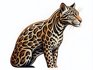 Obraz premium Ocelot Silhouette for Esport Branding on White Background – Perfect for Logos, Stickers, and Graphic Design Projects Featuring a Side View of a Jaguar-Like Animal Representation