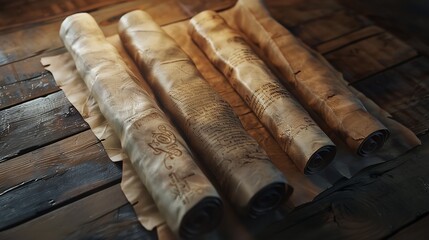 Old paper scrolls or parchments realistic 3d illustration