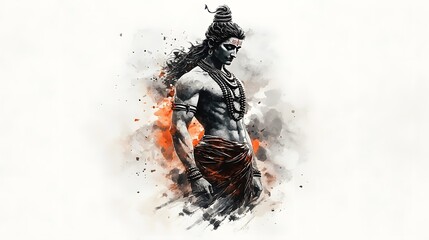 Lord Shiva Watercolor Illustration on White Background