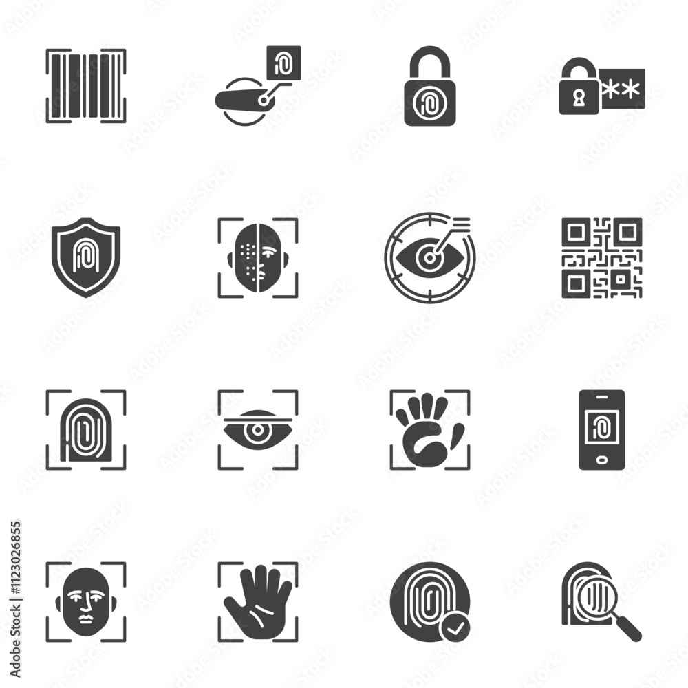 Poster digital authentication, verification vector icons set
